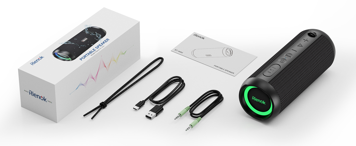 RIENOK Bluetooth Speaker Portable 30W Bass Button IPX7 Waterprooof True