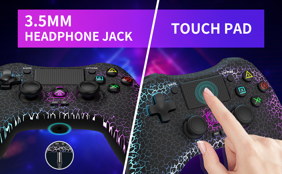 RALAN Wireless Controller with 8 Color Adjustable LED Lighting Compatible with PS4