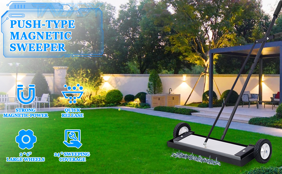 Tandagy 24" Rolling Sweeper with Wheels PushType Powerful