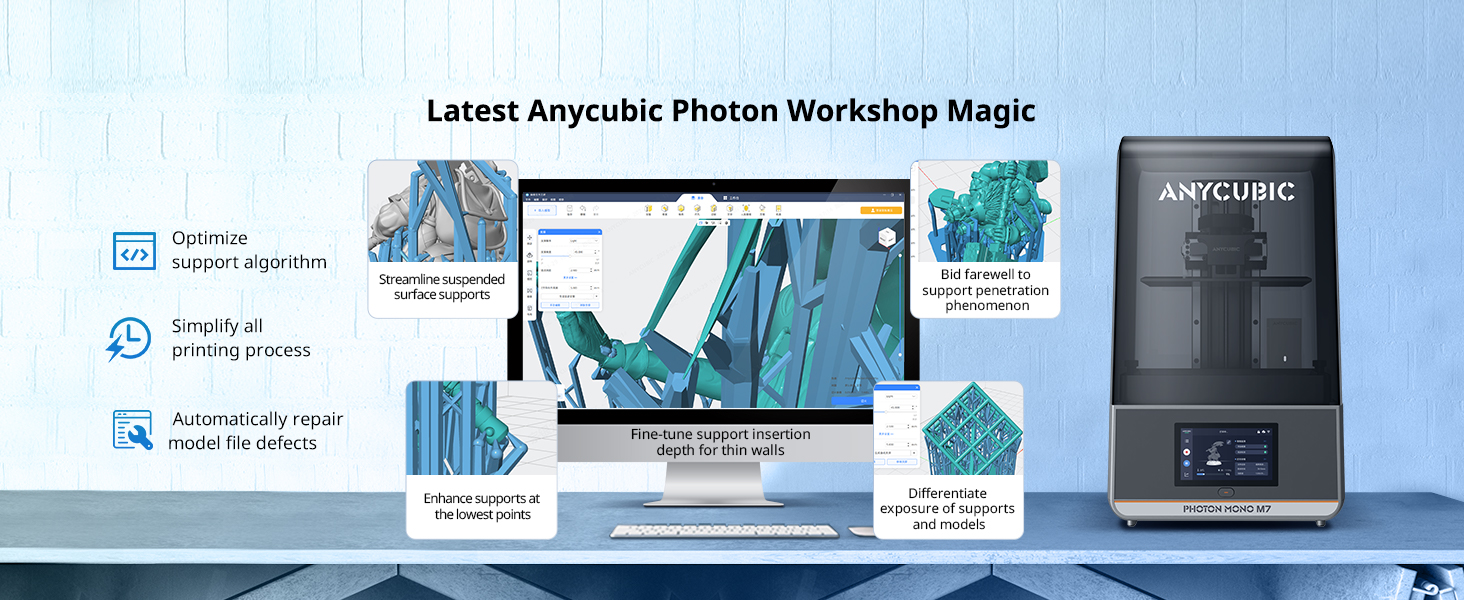 ANYCUBIC 14k Resin 3D Printer Photon Mono M7, 150mm/h High Speed Printing, Upgraded COB Source System and Intelligent Detection, 8.78x4.96x9.06 inches Printing Size 18 photon mono workshop magic
