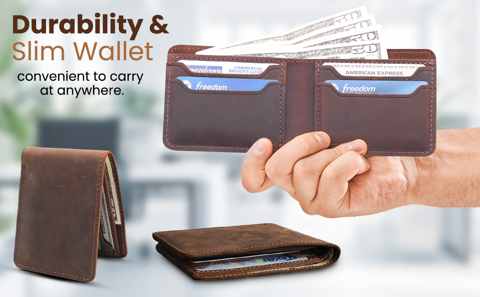 slim and durable leather vintage men's wallet 