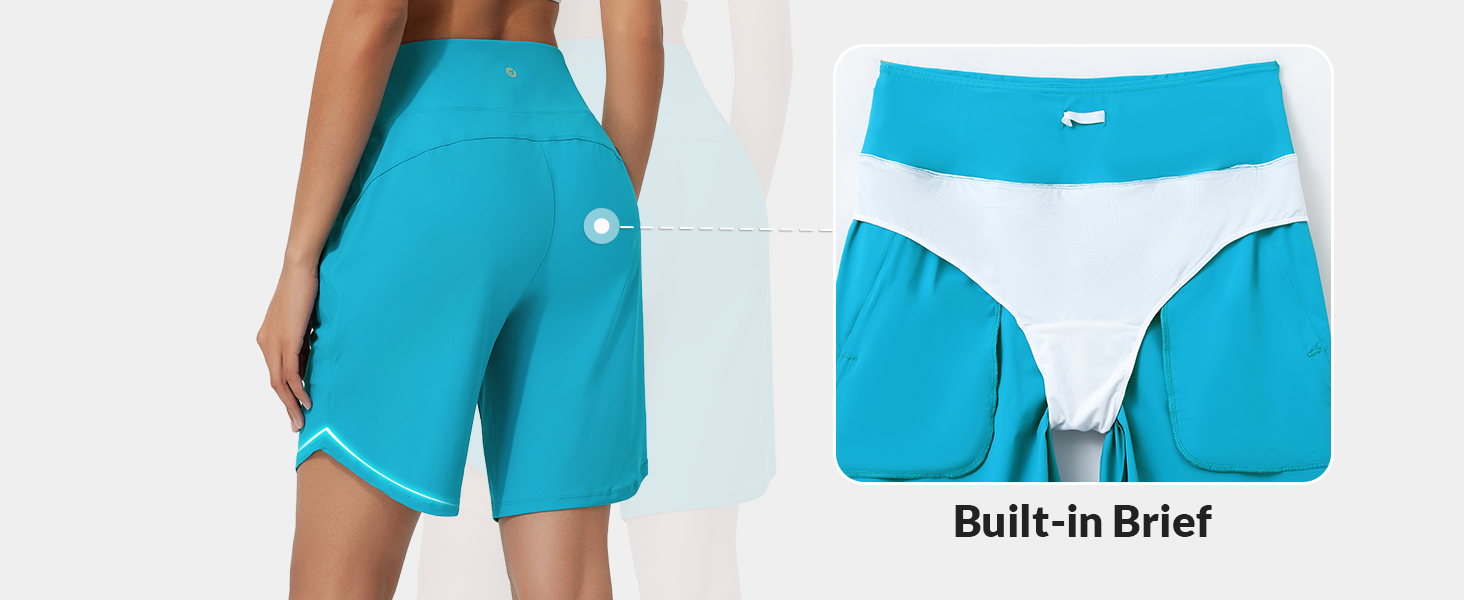 Swim Board Shorts with Pockets High Waisted