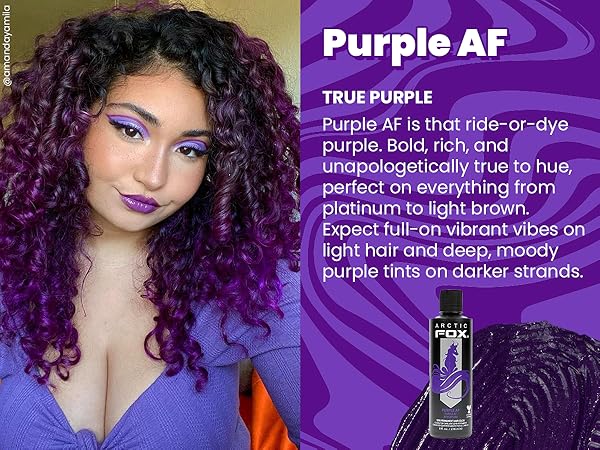 Purple AF is a true purple semi-permanent hair dye.