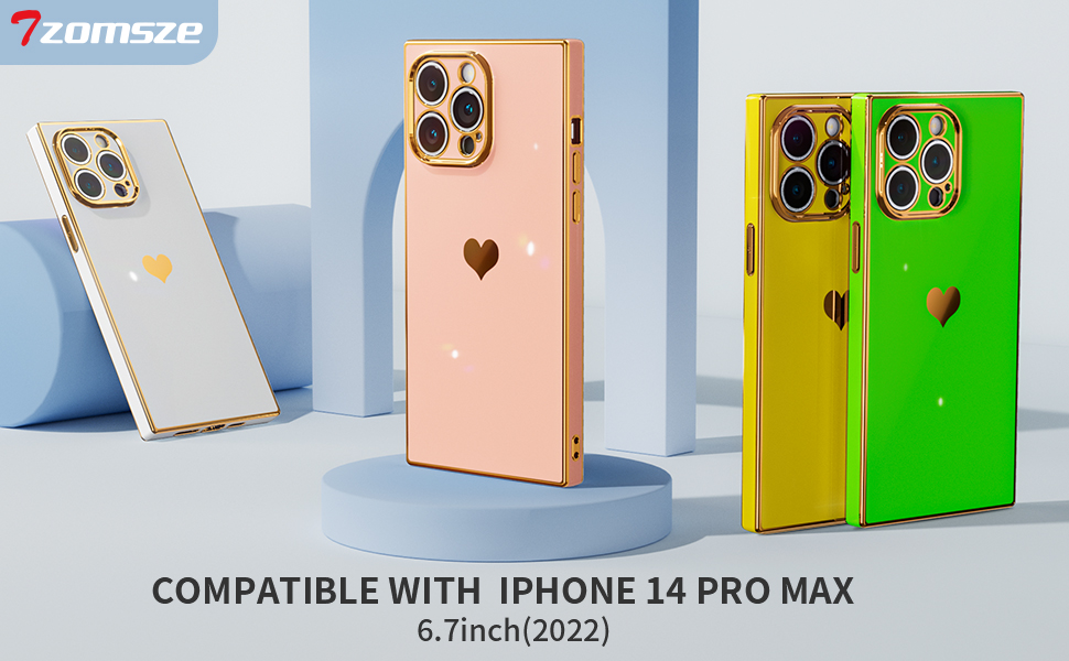 Tzomsze Square Case for iPhone 14 Pro Max, Cute Cases Full