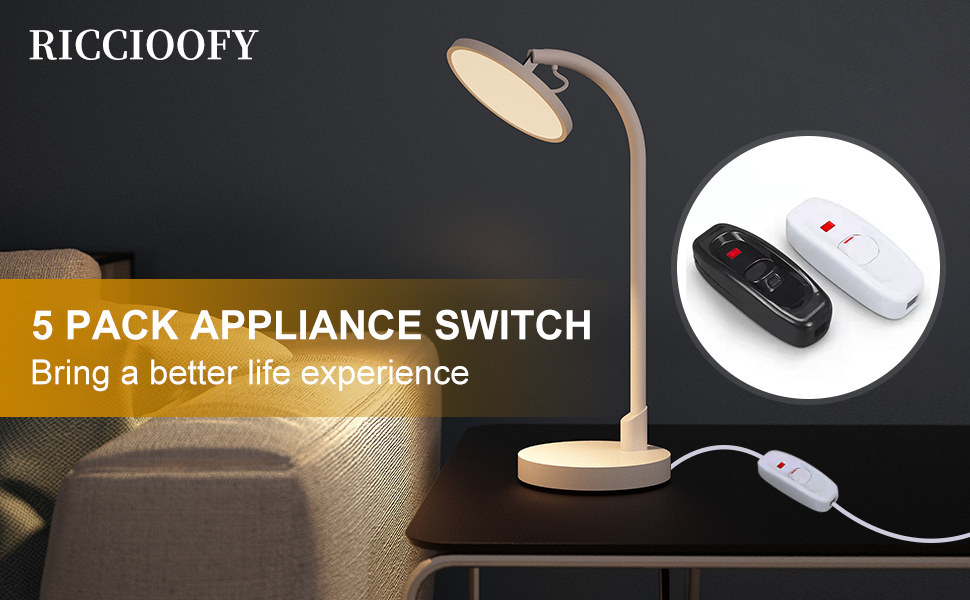 Appliance Switch, Riccioofy 5 Pcs On/Off Button Inline Cord Switch for