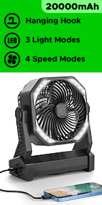 Rechargeable camping fan portable battery operated desk fan