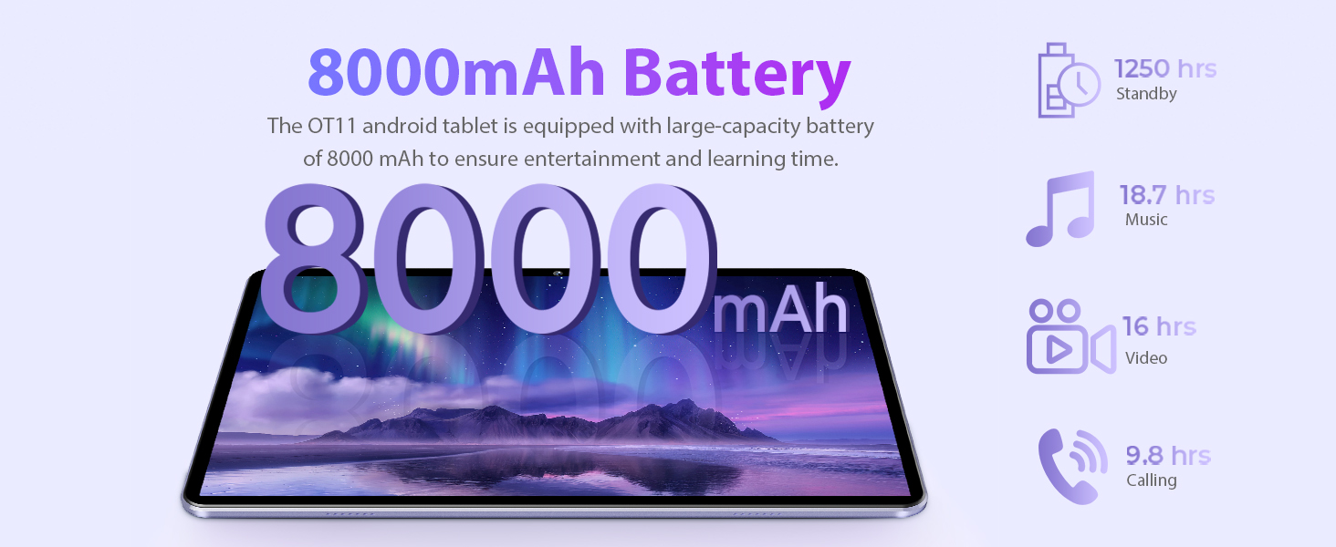 OUKITEL OT11 Tablet 11 Inch Android 14 Tablet, 16GB+128GB (TF 1TB), 8000mAh Battery,Dual SIM 4G LTE