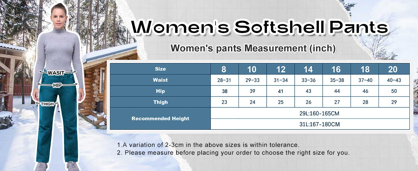 33,000ft Womens Hiking Pants Waterproof Walking Trousers Thermal Fleece Lined Ladies Winter Outdoor Windproof Warm Softshell Hiking Fishing Ski Snow Pants 15