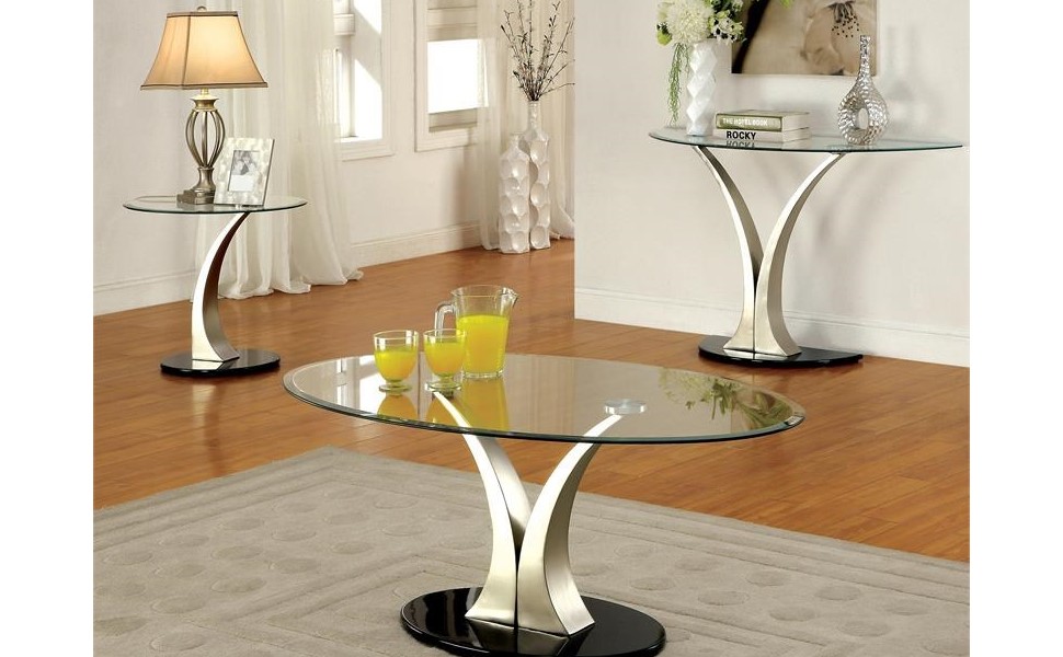 BOWERY HILL Glass Top Console Table in Satin Home & Kitchen
