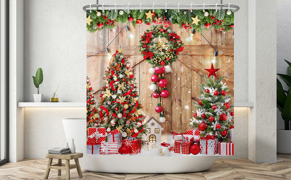Canessioa Christmas Shower Curtain Winter Christmas Tree