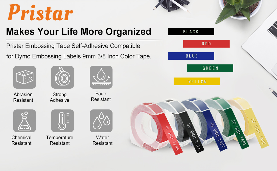 Pristar Replacement Embossing Label Tape Compatible for DYMO Embossing Xpress Label Maker