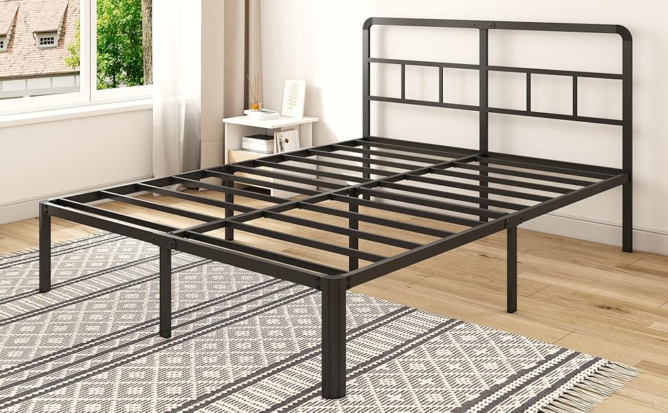 Riwanca 14 Inch Full Size Bed Frame with Headboard, No Box