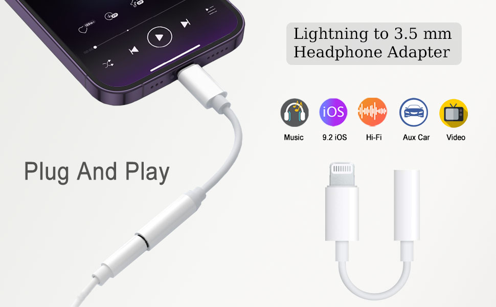 Apple MFi Certified 3 Pack Headphone Adapter for iPhone, Lightning to 3