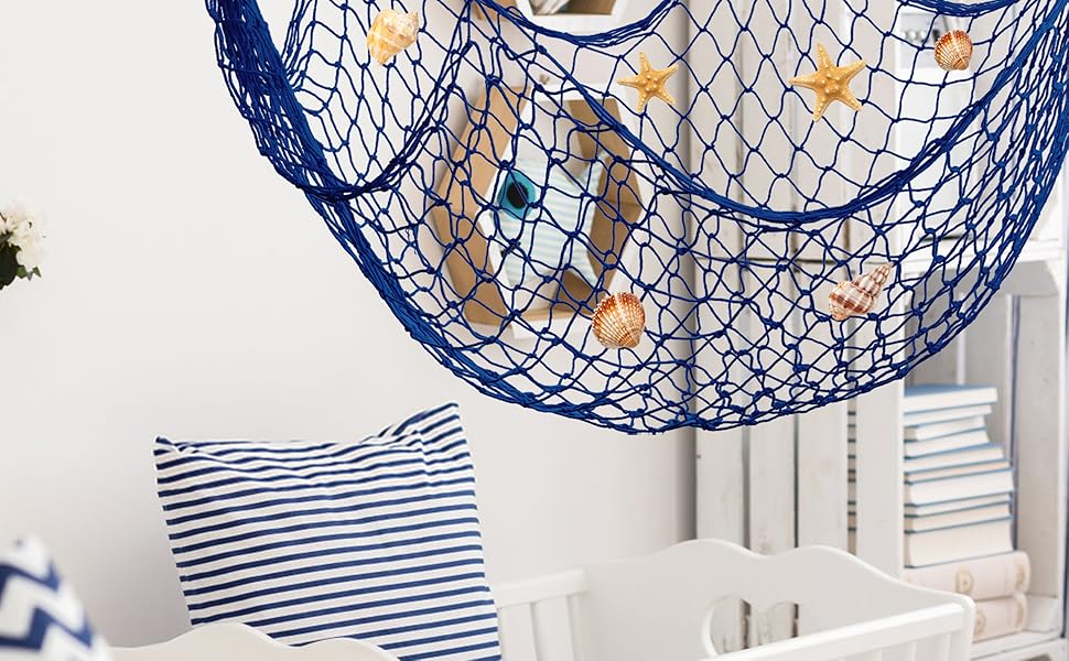 TOPZEA 4 Pack Fish Net Decorative, 80 x 40 inch Natural Cotton Fishing Net Ocean