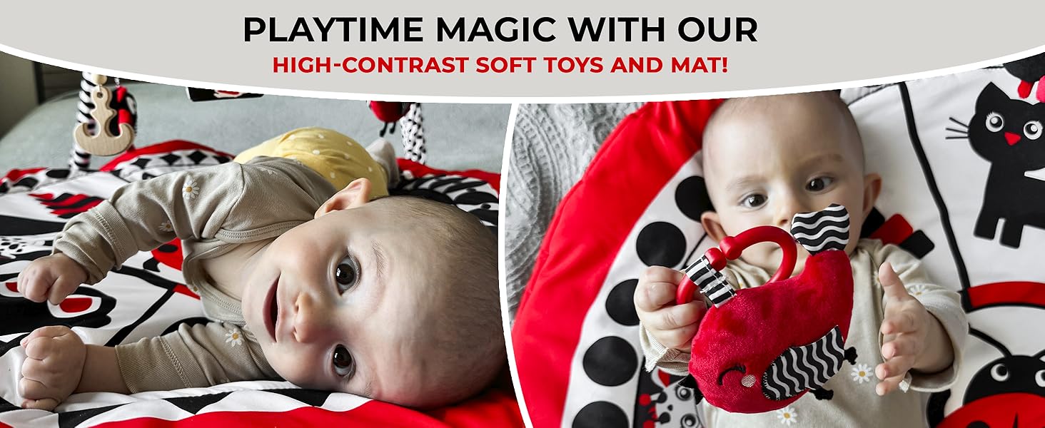 QUOKKA High Contrast Baby Play Gym Mat with Sound Toys 0+