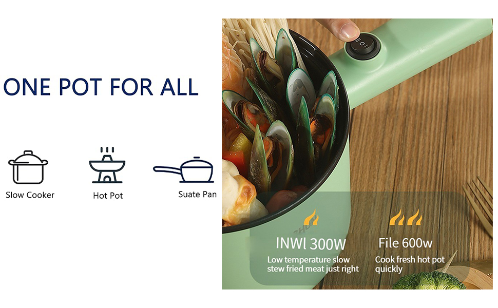 Mylindde 1.5L Electric Hot Pot, Portable NonStick Electric Cooker Shabu, Electric Skillet