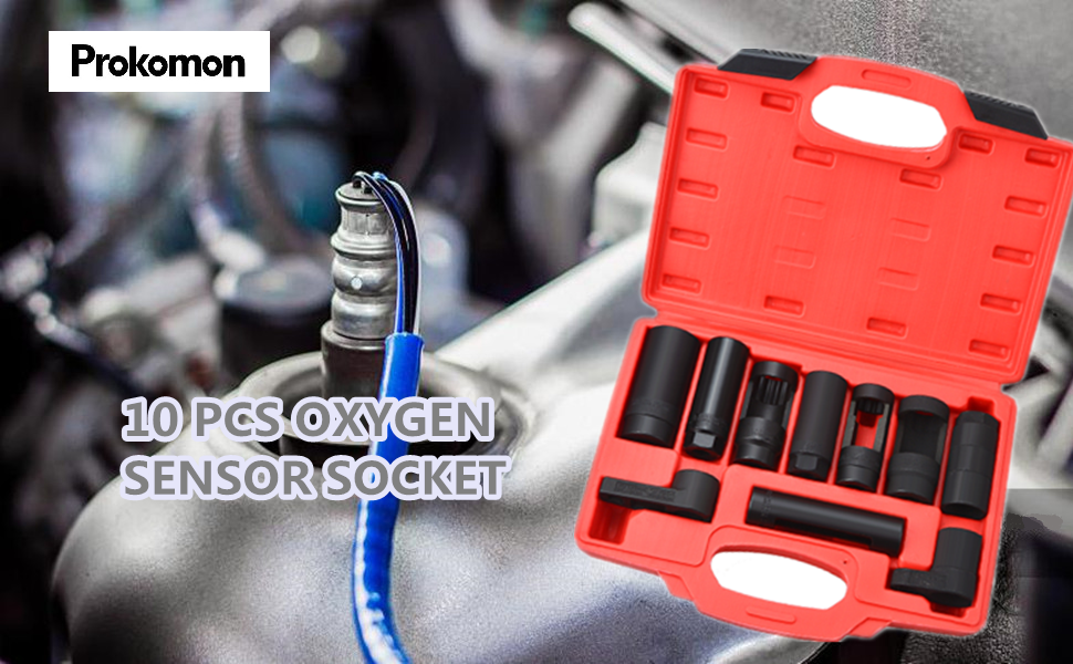 Prokomon 10 Pieces Oxygen Sensor Socket Set; Oxygen Sensor Wrench Removal Tool; Oil