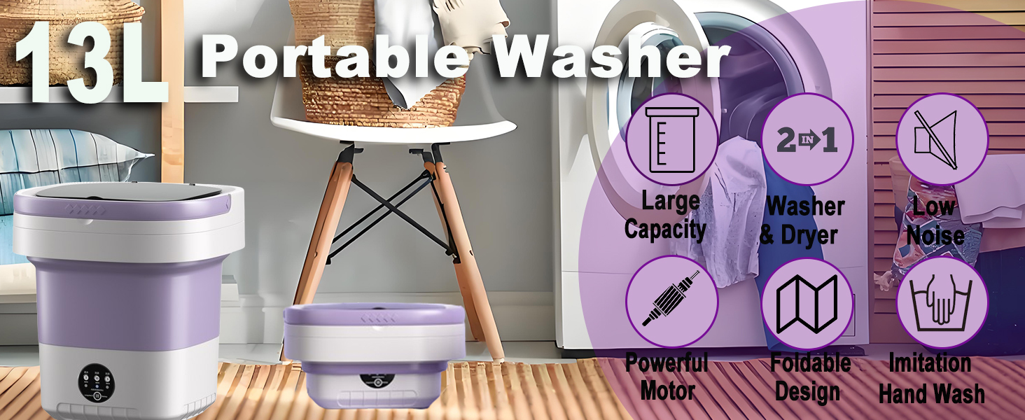 Collapsible Washing Machine, 13L Portable Mini Washing and Dryer