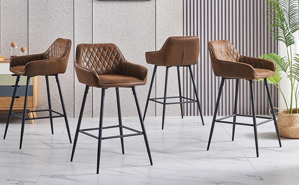 AINPECCA Bar stools Set of 2 Brown Suede Upholstered Seat with Backrest