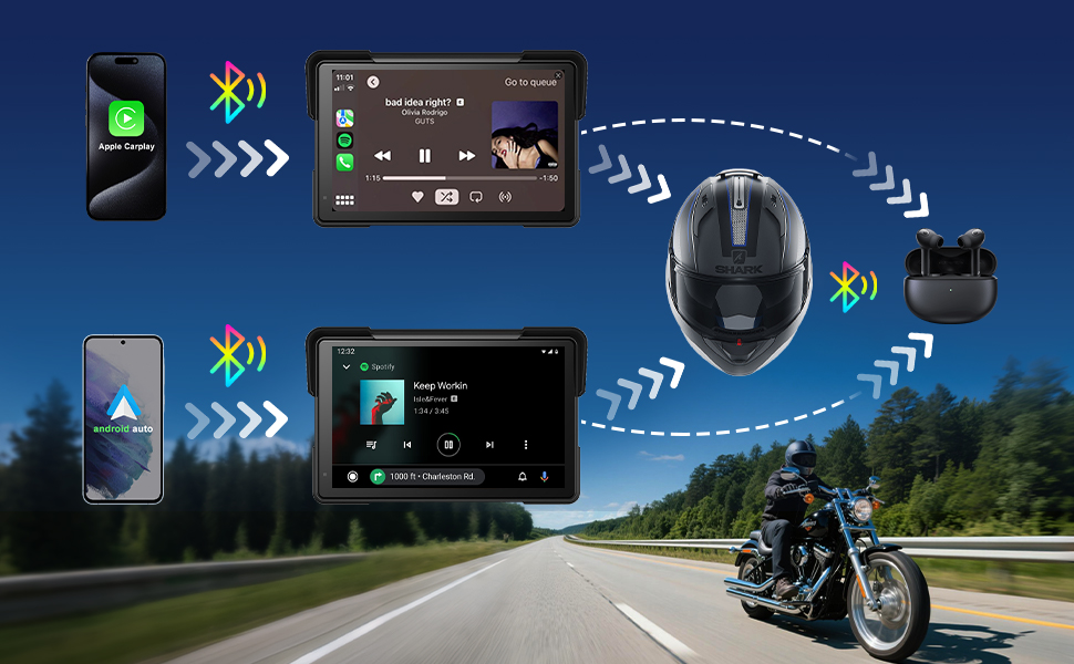 Apple - アン Amazon.com: Wireless Motorcycle Apple Carplay,7 Inch