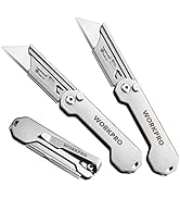 WORKPRO Folding Utility Knife, Quick Change Blades Box Cutter, 3-Pack EDC Foldable Pocket Utility...