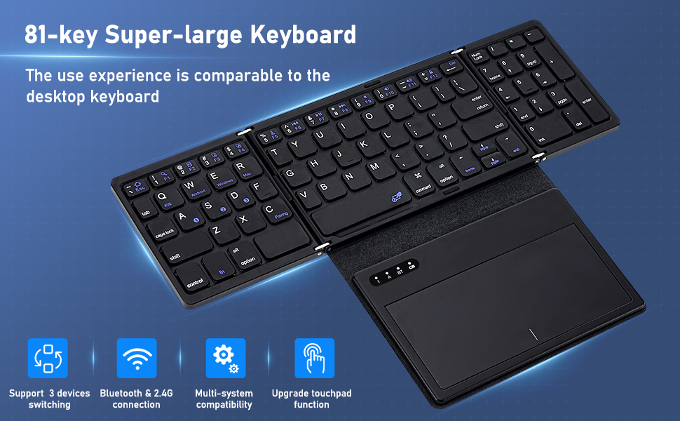 Achort Foldable Bluetooth Keyboard, Tri Folding Portable