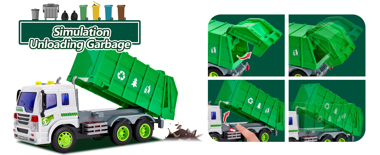 HERSITY Garbage Truck Bin Lorry Toys for 3+ Years Old Boys, Rubbish