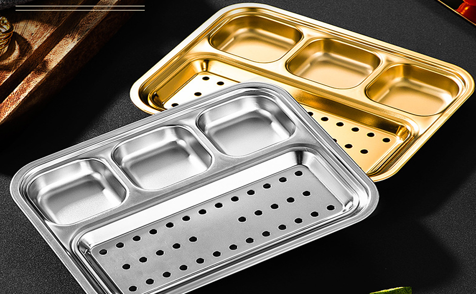 AIYoo 2 Pack Stainless Steel Rectangular Divided Plates