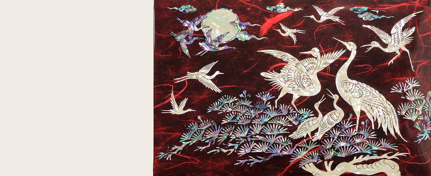 Luminosity mother of pearl jewelry box cranes red