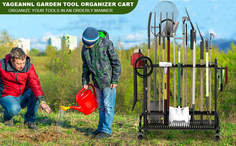 YAGEANNL Garden Tool Organizer with Wheels, Large Capacity