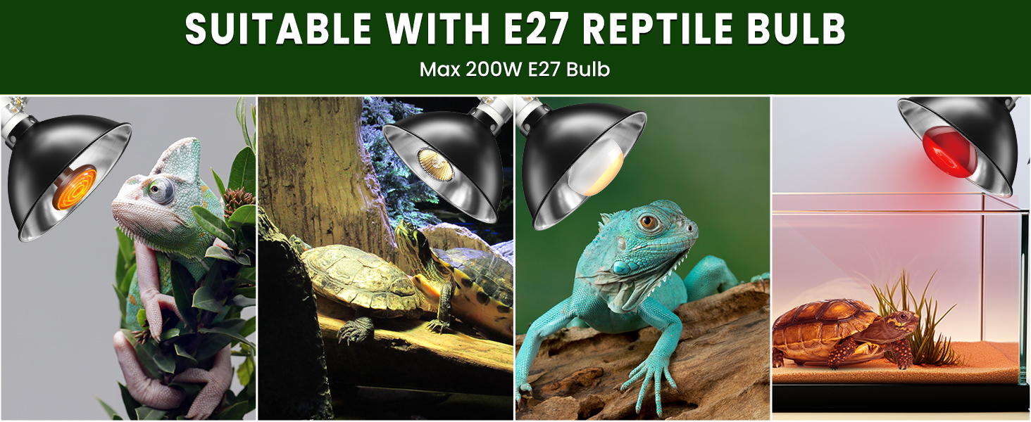 Bonlux Reptile Heat Lamp, 200W Tortoise Heat Lamp, 8.5in Reptile Dome