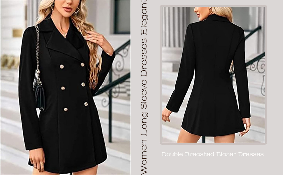 Women Long Sleeve Dresses Elegant V Neck Casual Work Office