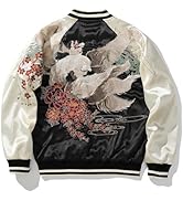 Sukajack Nine-tailed Fox Embroidery Men Bomber Jacket Satin Vintage Streetwear Hip Hop Windbreake...