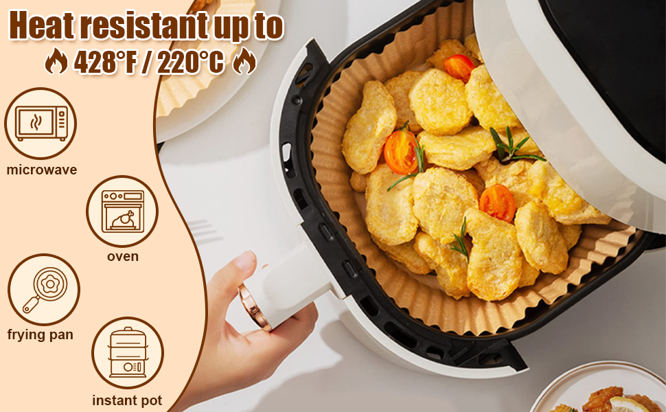 Air Fryer Feuilles de Papier 20cm, 100 Pièces Papier Cuisson Air Fryer Carré Jetable, Air Fryer