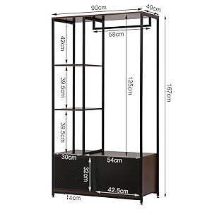WOLTU Appendiabiti Da Terra In Legno E Metallo Di Bambù Con Mensole Laterali Faggio Scuro+nero 16 size