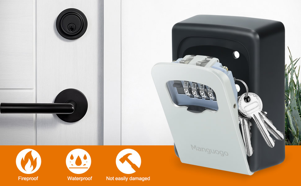 Manguogo Key Safe Wall Mounted,Waterproof Lock Box,Security Key Box With Resettable 4 Digit