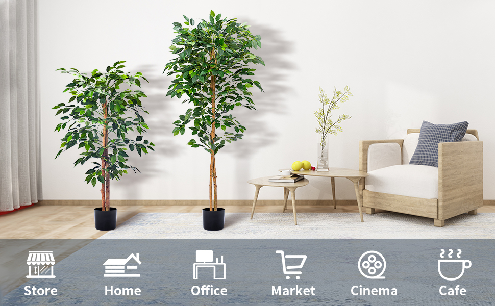 Aphighjoy Faux Plants Artificial Ficus Trees Eucalyptus