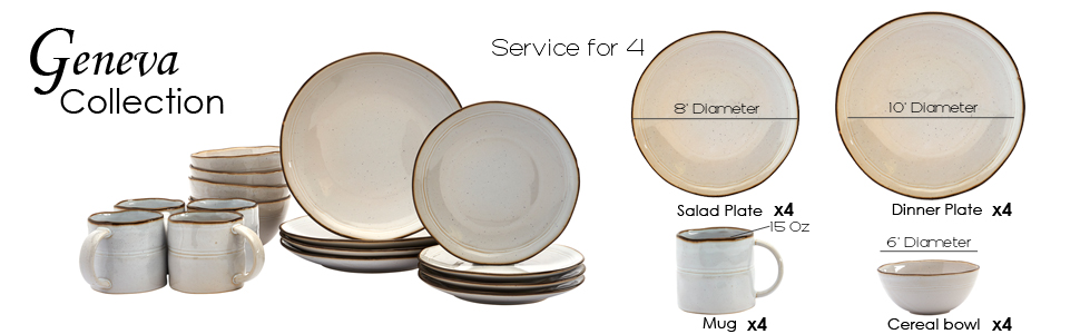 Dinner Salad Appetizer Dessert Plate Cereal Soup Pasta Bowl Mug Coffee Tea Ounce Farmhouse service
