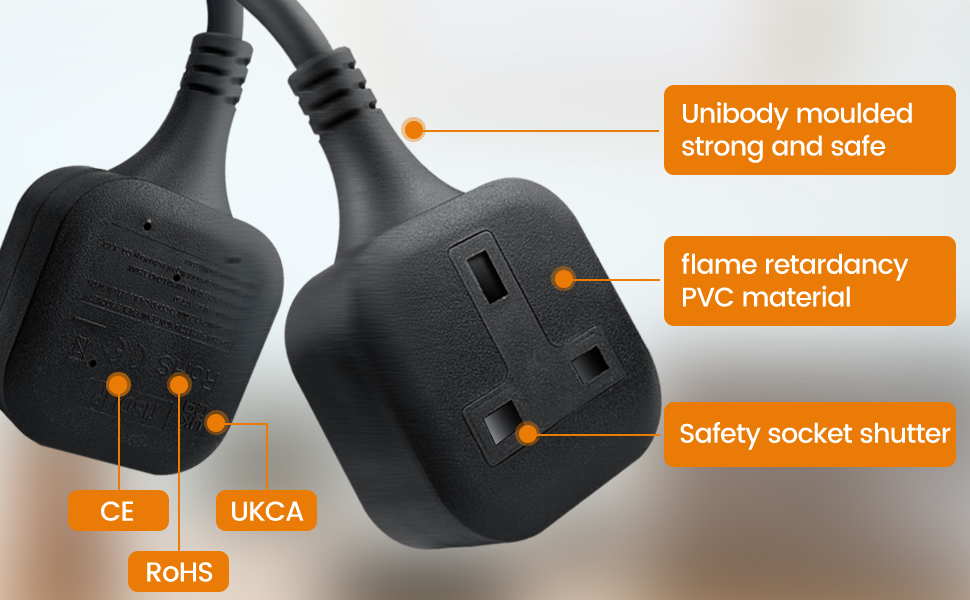 Single Extension Lead 1.5M, 1 Way Gang Single Plug Extension Lead, 13A