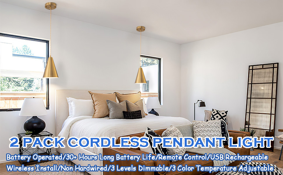 Battery Operated Pendant Light With Remote,Wireless Hanging Light