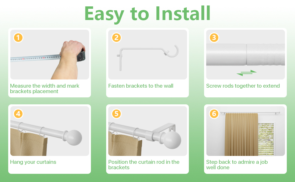 Curtain Rods for Windows 48 to 84, 2 Pack White Curtain Rod