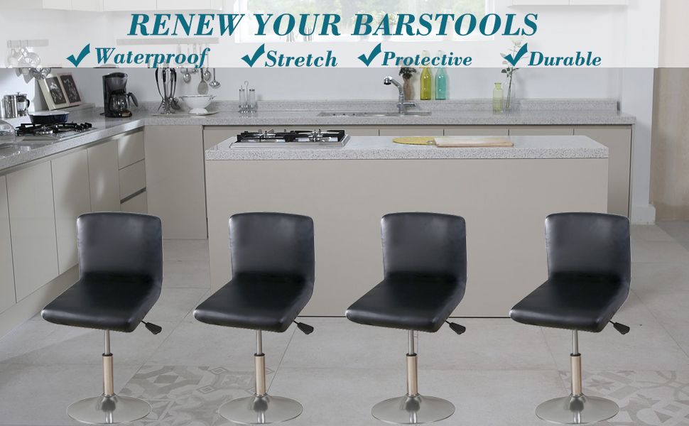 HFCNMY Bar Stool Chair Covers, 4 Pack Stretch Waterproof PU