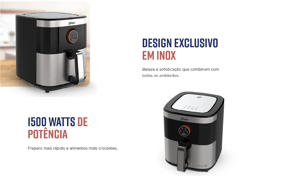 Fritadeira Oster Sem Óleo 2 em 1 Black, 4,8L