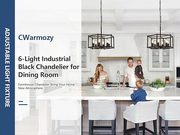 CWarmozy 17.3'' Black Chandeliers for Dining Room 6-Light