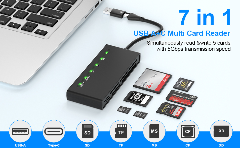 USB3.0 Multi Card Reader, 7in1 Memory Card Reader USB&USB