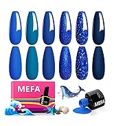 MEFA Blue Gel Nail Polish Set,6 Colors Midnight Navy Sapphire Blue Nail Polish Azure Glitter Dark...