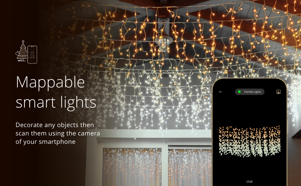 Twinkly Icicle AppControlled LED Christmas Lights with 190 AWW