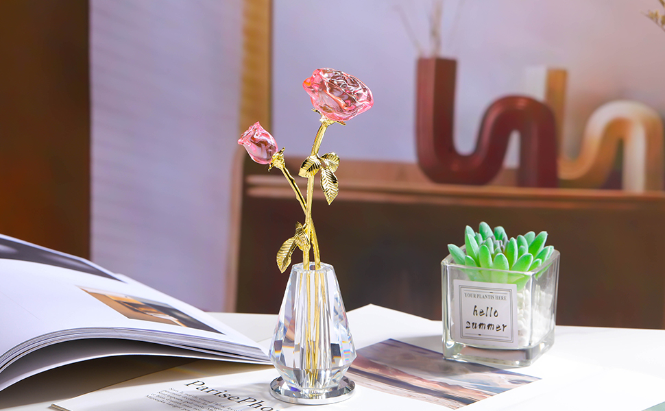 Crystal Pink Rose with Stem