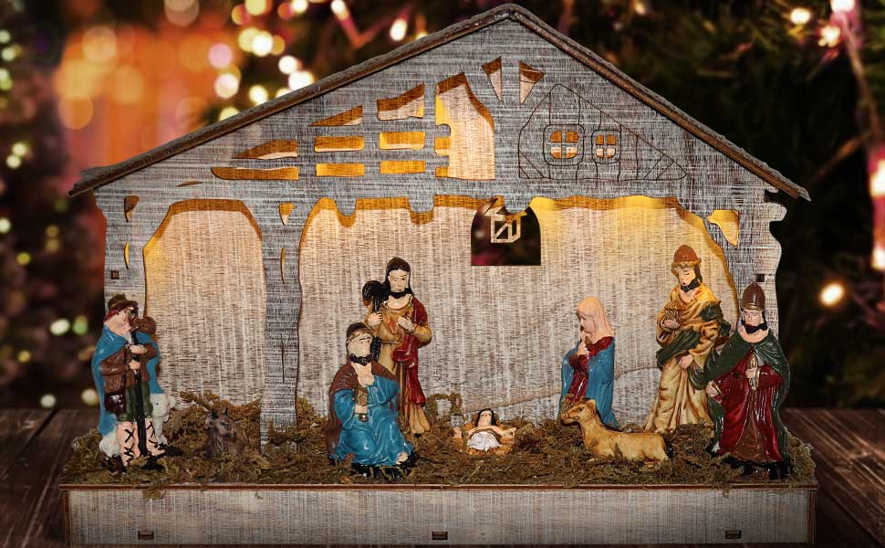 Nativity Sets for Christmas Indoor with Lighted Stable, 9
