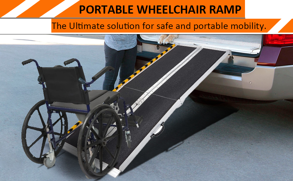 WinFong 7FT Portable Wheelchair Ramp, NonSkid Aluminum Foldable Handicap Ramps for Steps